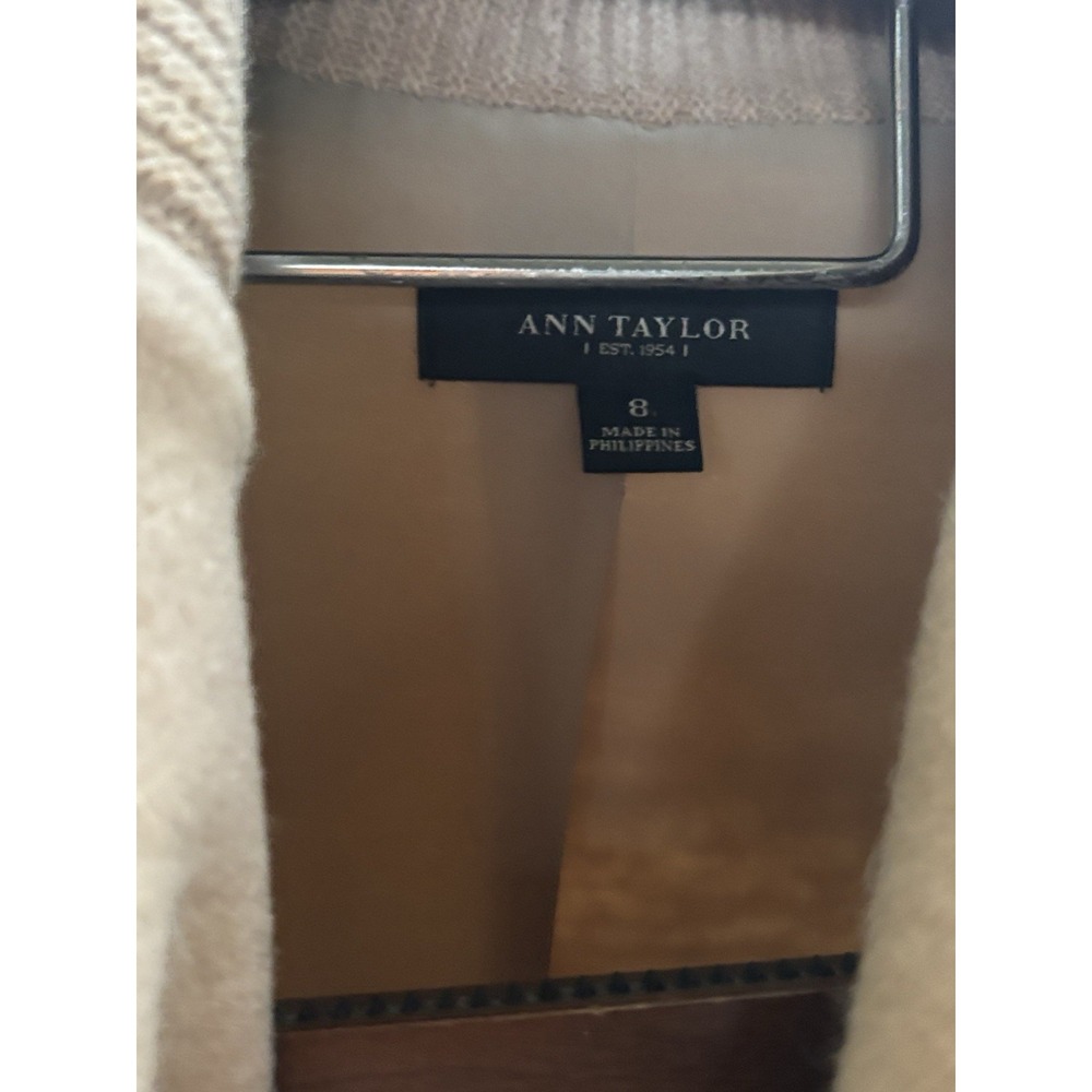 Ann Taylor Moto Jacket Women 8 Tan Wool Blend Full Zip Asymmetrical Biker Crop - Picture 5 of 8